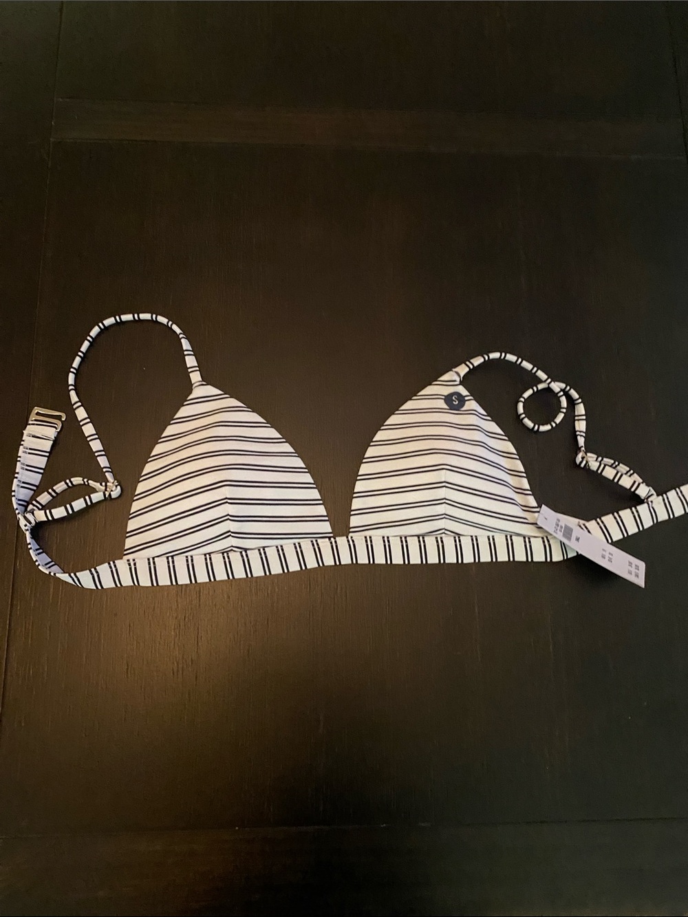 Hollister White and Black Striped Triangle Bikini Top
